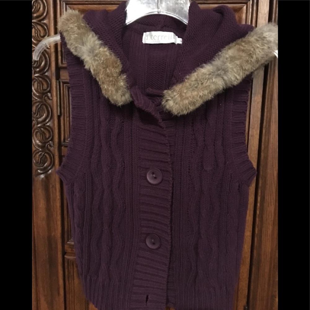 D. Terrell Purple Sweater Vest with Rabbit Collar